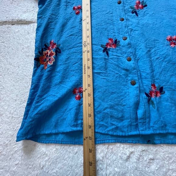 Anthropologie Kindred Embroidered Floral Blouse Blue 1X Button Up 3/4 Sleeve - Picture 10 of 10